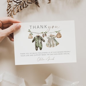 BABY CLOTHES | Gender Reveal Thank You Card, Printable Template, Baby Shower Thank You, Digital Download