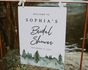 PINE TREE | Bridal Shower Welcome Sign, Printable Template, Green Forest, Portrait, Instant Download