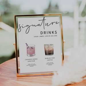 MINIMALIST | Signature Drink Sign Template, Printable, Modern Wedding, His and Hers Drink Bar Sign, Digital Download