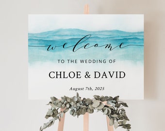 Plantilla de signo de bienvenida de PLAYA / Boda, Imprimible, Paisaje, Descarga digital