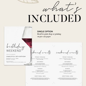 WINE | Birthday Weekend Itinerary and Invitation, Printable Invite, for ...