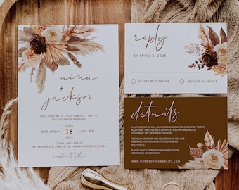 TERRE CUITE | Ensemble de faire-part de mariage, modèle imprimable, faire-part de mariage bohème, téléchargement numérique