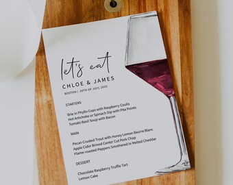 WINE | Menu Cards, Printable Template, Simple Wedding, Digital Download