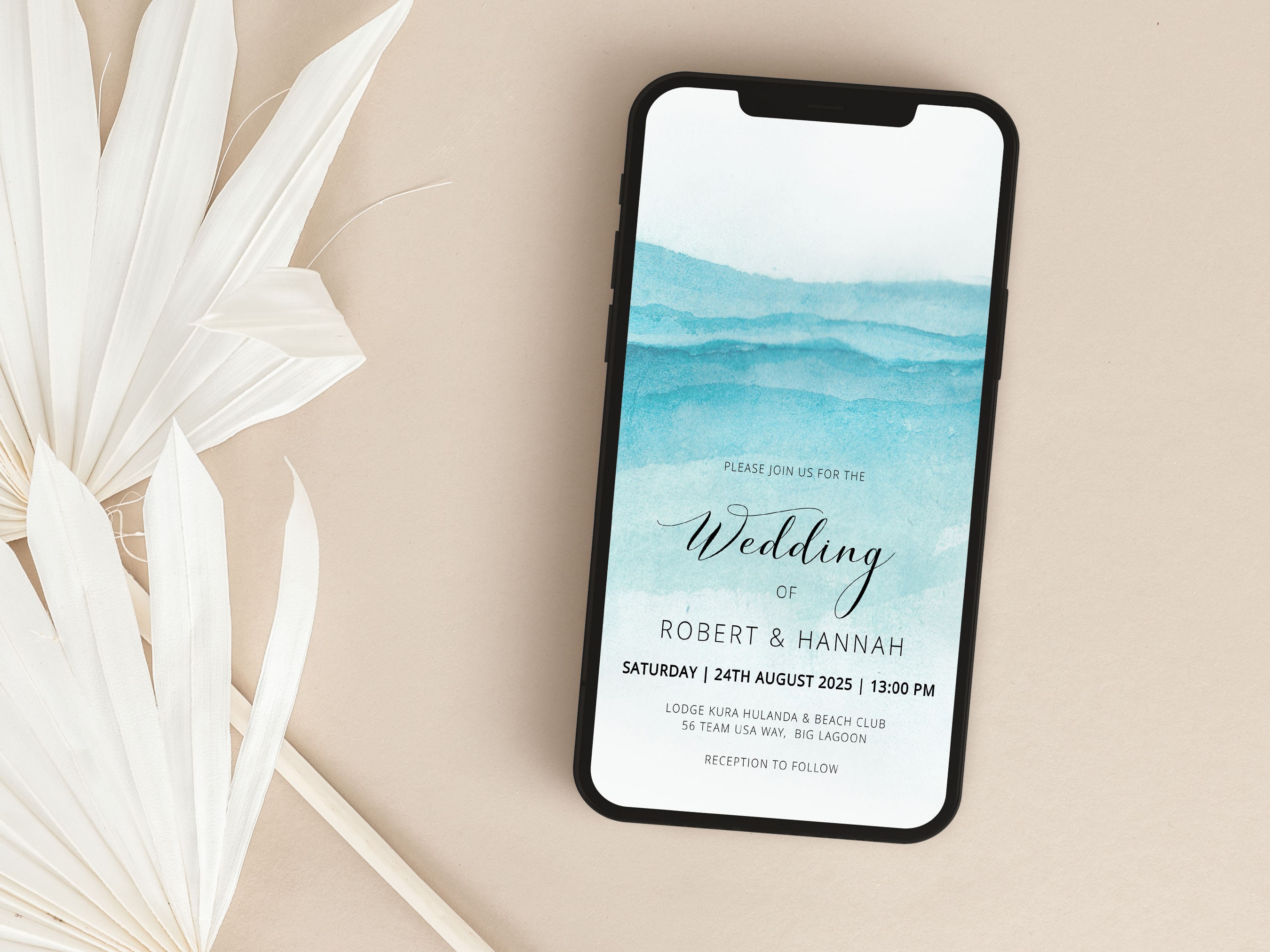 BEACH | Wedding Evite Template, Blue Electronic Wedding Invitation ...