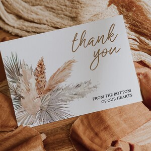 PAMPAS GRASS / Tarjeta de Agradecimiento, Plantilla Imprimible, Boda Boho, Descarga Instantánea