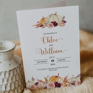 PUMPKIN | Wedding Program Booklet, Folded, Printable Template, Fall Themed, INSTANT DOWNLOAD