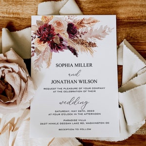 BURGUND | Hochzeit Einladung Vorlage, druckbare Karte, Boho Invite, Sofort Download