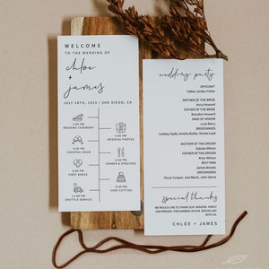 MINIMALISTA / Programa de Bodas con Cronograma, Orden de Ceremonia de Eventos, Plantilla Imprimible, Programa Moderno, Descarga Digital