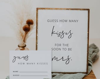 MINIMALIST | Guess How Many Kisses For the Mrs, Sign Template, Bridal Shower Game, Candy Game, Digital Download