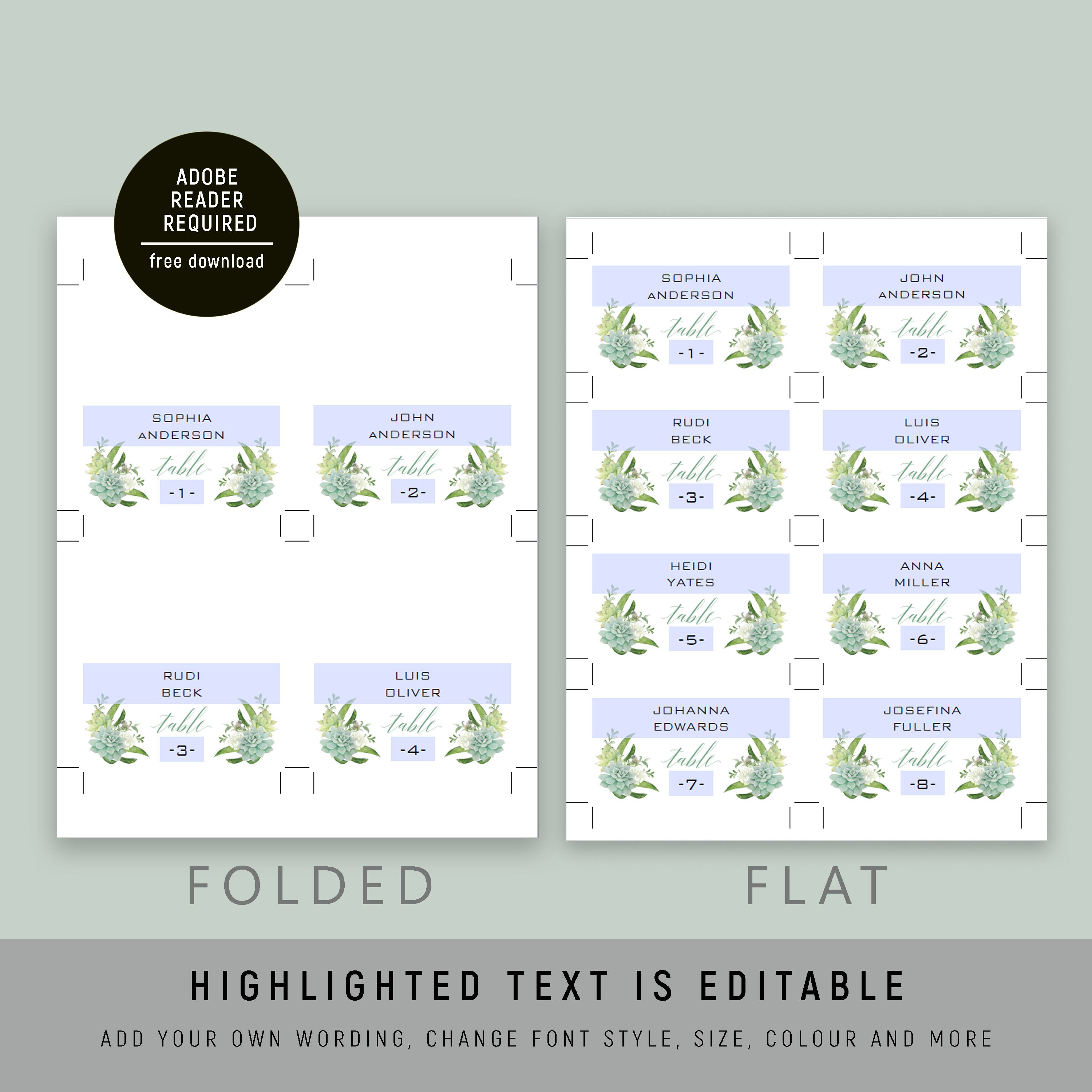 Succulent Place Cards Printable Template Wedding Reception | Etsy