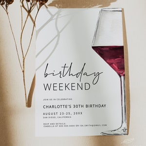 WINE | Birthday Weekend Itinerary and Invitation, Printable Invite, for ...