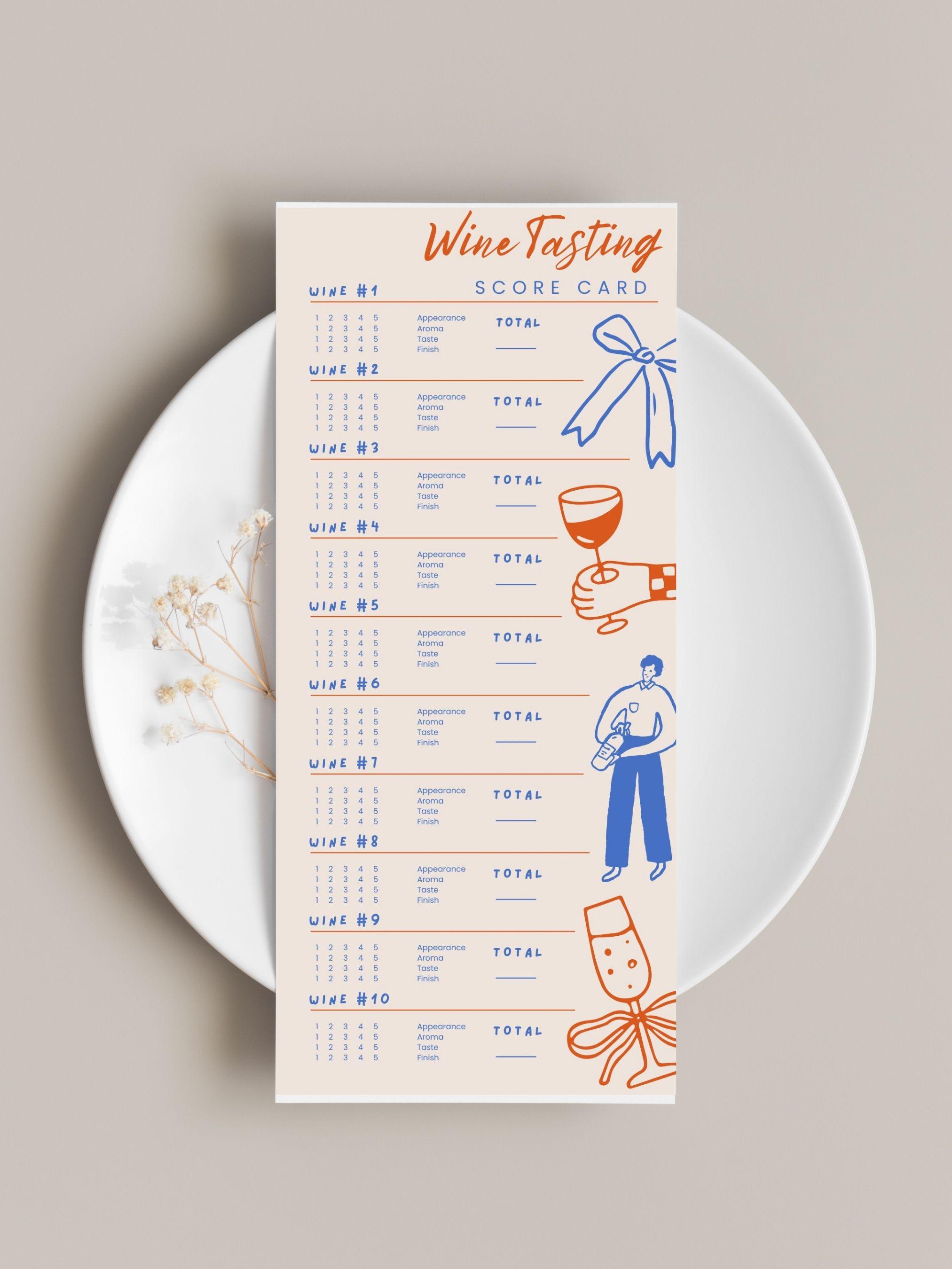 Wine Tasting Card, Wine Tasting Score Card, Wine Tasting Notes, Canva ...
