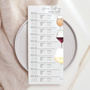 Wine Tasting Card, Wine Tasting Score Card, Wine tasting notes, Canva Printable, Modern Minimalist Score Sheet, Digital Download image 1