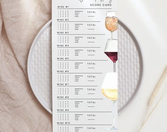 Wine Tasting Card, Wine Tasting Score Card, Wine tasting notes, Canva Printable, Modern Minimalist Score Sheet, Digital Download