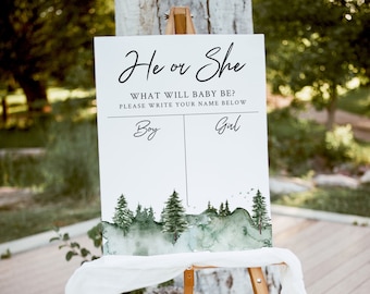 PINE TREE | Gender Guess Board, He or She Sign, Winter Gender Reveal Decorations, Printable, Digital Download