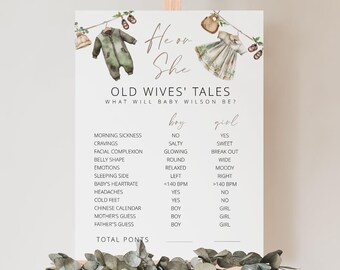 BABY CLOTHES | Old Wives Tales Game, Gender Reveal Sign, Printable, Digital Download