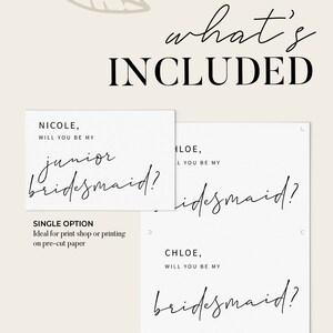MINIMALIST Junior Bridesmaid Proposal Card, Printable Template, Will ...