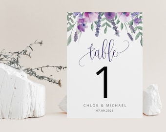 PURPLE | Table Numbers Template, Printable, Lavender, Digital Download