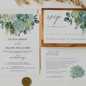 Succulentes | Modèle de jeu de faire-part de mariage, imprimable Suite d'invitations verdure bohème, téléchargement numérique