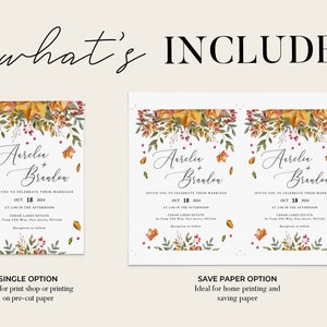 FALL LEAVES Wedding Invitation Template, Printable, Rustic Autumn, Instant Download image 7