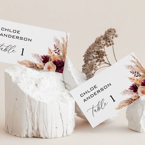 BORGOÑA / Plantilla de tarjeta de lugar, imprimible, boda floral boho, descarga instantánea
