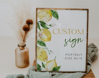 LEMON | Custom Sign Template, Main Squeeze, Printable, Citrus Summer Sign, Bridal Shower, Baby Shower, Wedding, Digital Download