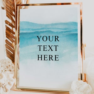 BEACH | Custom Sign, Printable Template, Blue Ocean Signs, Digital Download