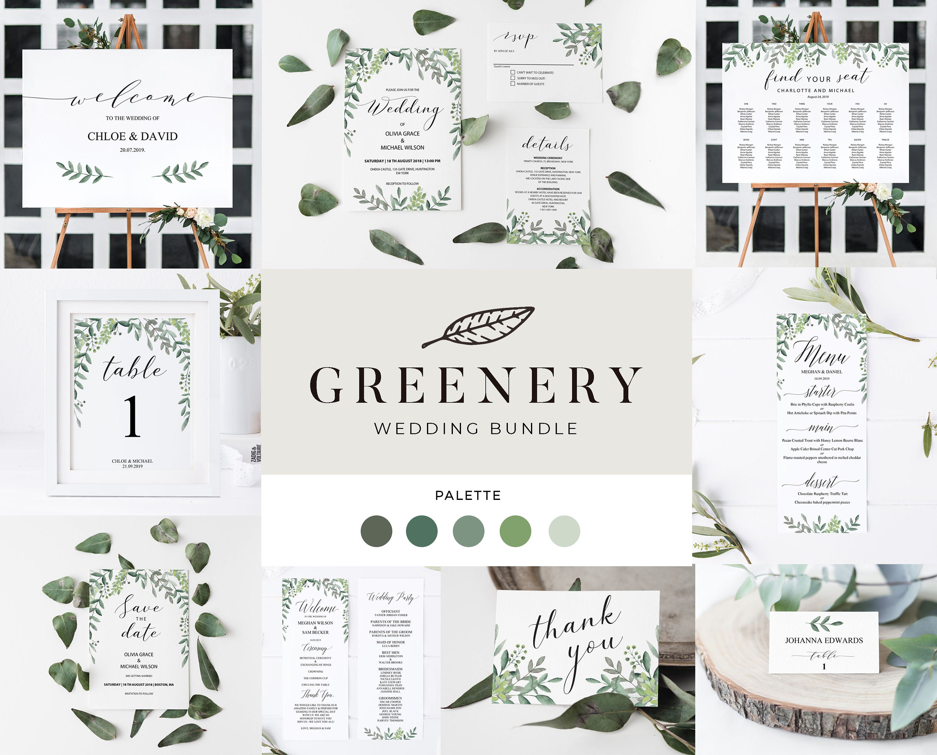 GREENERY Wedding Template Suite Printable Complete | Etsy