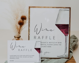 WINE | Raffle Sign & Card Template, Printable, Modern Bridal Shower Game, Bring Bottle of Wine, Digital Download