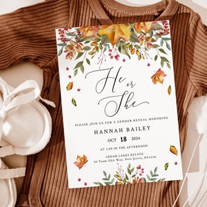 HERBSTBLÄTTER | Gender Reveal Einladung Vorlage, Rustikaler Herbst, Sofort Download