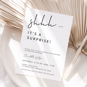 MINIMALIST | Surprise Birthday Invitation Template, Printable, For Men and Women, Modern Minimalist Invite, Digital Download