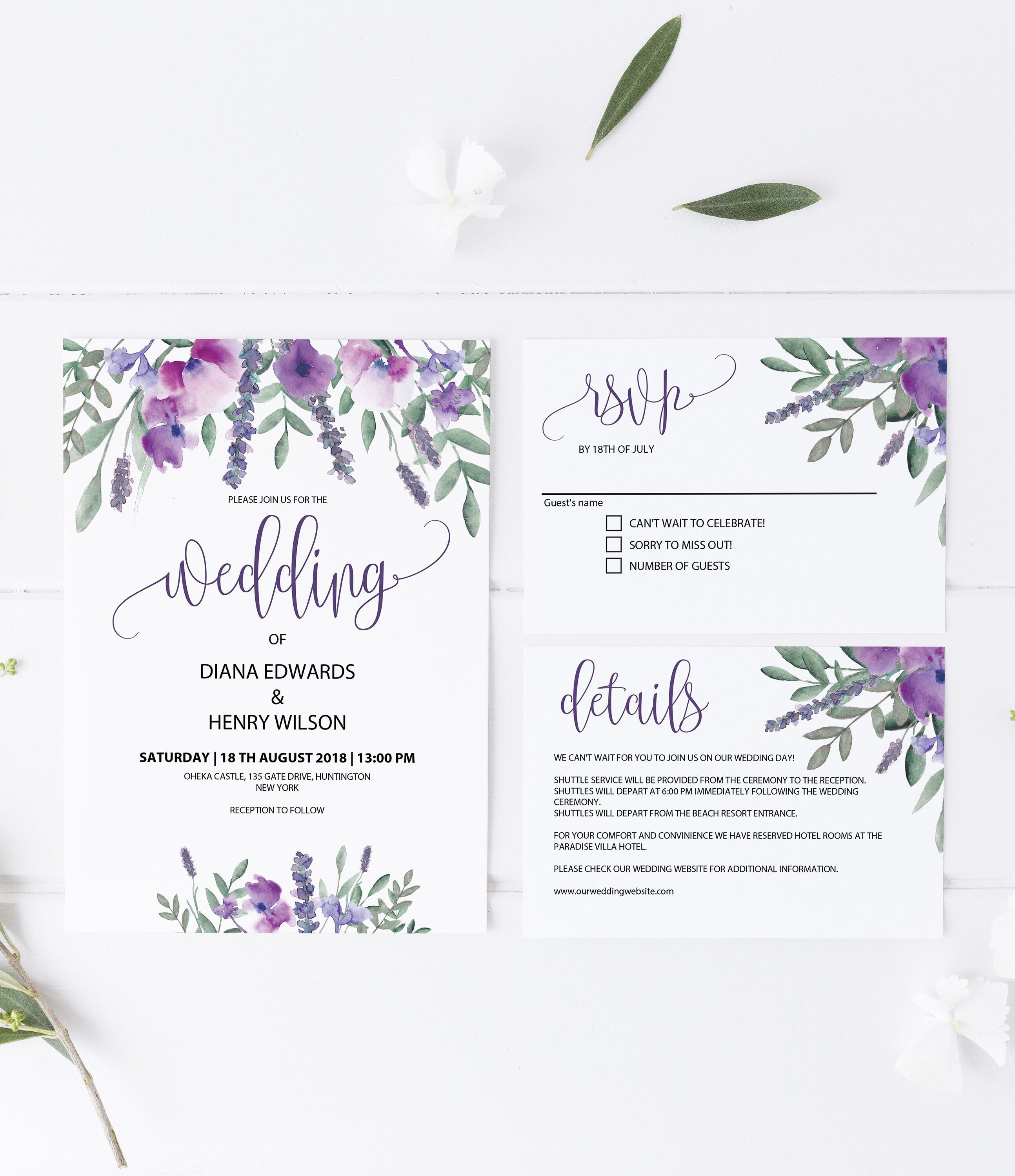 PURPLE Wedding Invitation Template Set, Lavender, Printable Floral Cards, INSTANT DOWNLOAD For Celebrate It Templates Place Cards PURPLE Wedding Invitation Template Set, Lavender, Printable Floral Cards, INSTANT DOWNLOAD For Celebrate It Templates Place Cards