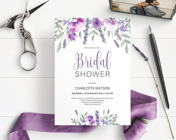 PURPLE Bridal Shower Invitation Template Printable INSTANT | Etsy