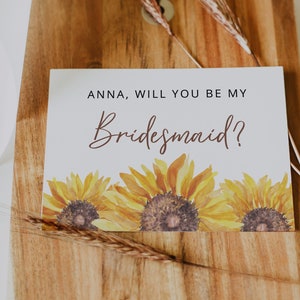 SUNFLOWER | Bridesmaid Proposal Card, Printable Template, Rustic Wedding, Digital Downlaod