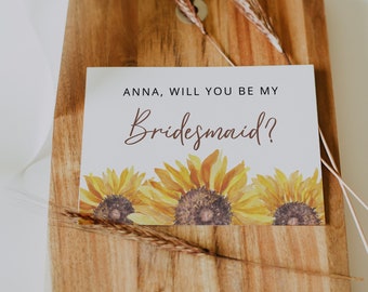 SUNFLOWER | Bridesmaid Proposal Card, Printable Template, Rustic Wedding, Digital Downlaod