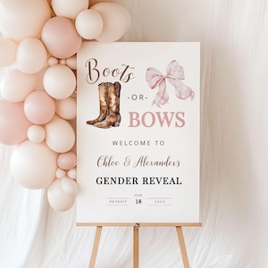 BOOTS & BOWS | Gender Reveal Welcome Sign Template, Printable, Portrait, Western Themed Party, Digital Download