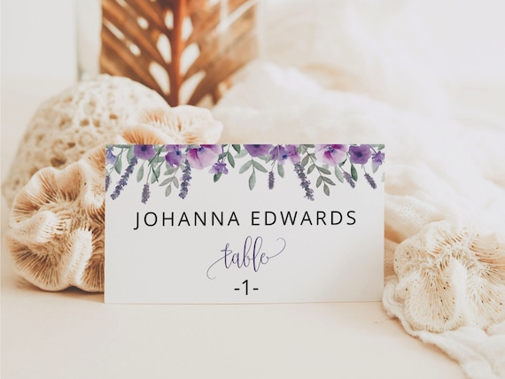 PURPLE Tent Place Card Template Printable Lavender Floral | Etsy
