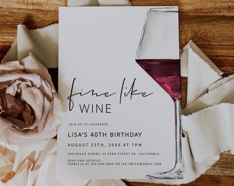 WINE | Birthday Invitation Template, Printable, Fine Like Wine, For Men and Women, Modern Minimalist Invite, Digital Download