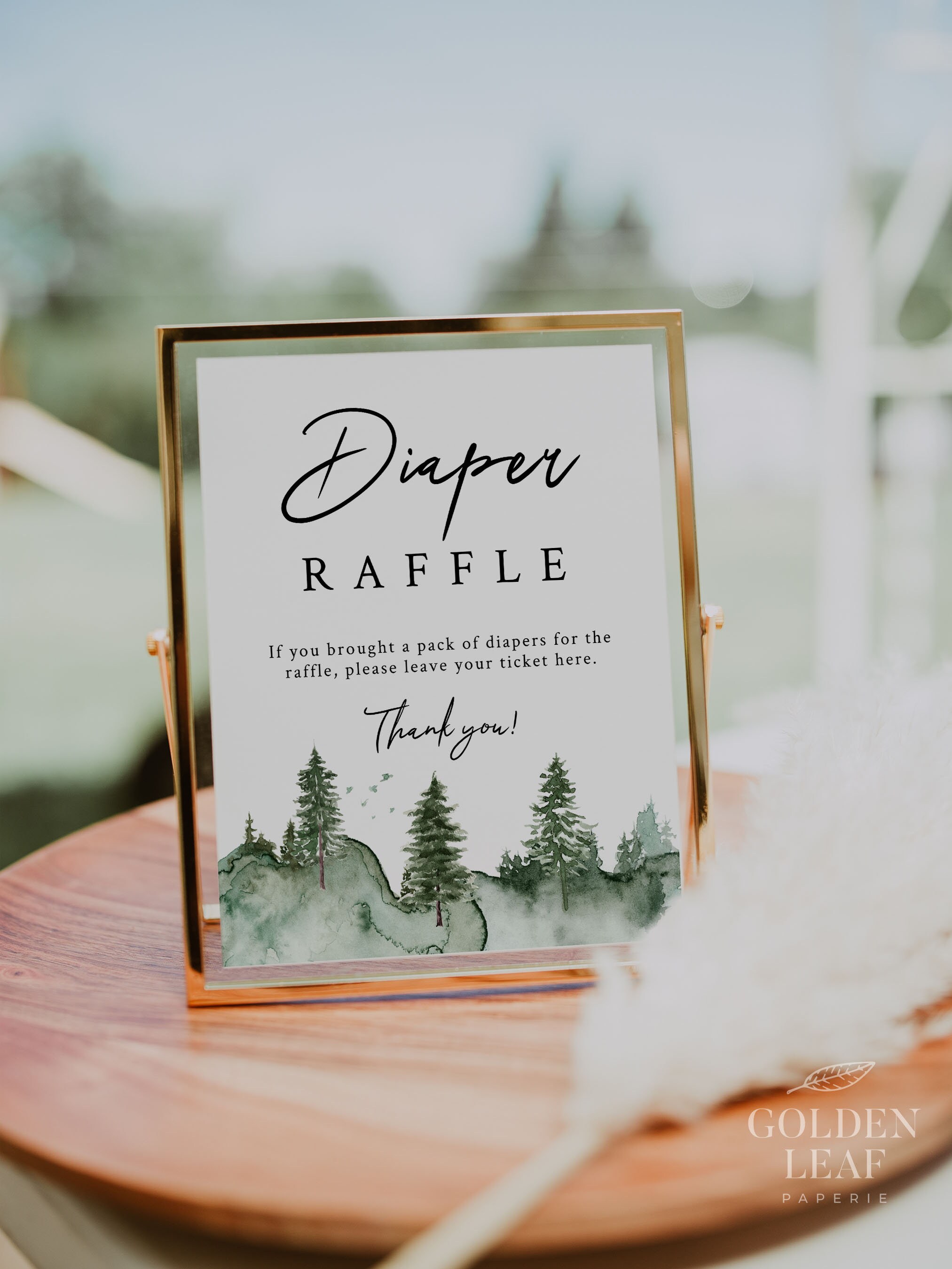 PINE TREE | Diaper Raffle Sign & Card Template, Printable, Woodland ...