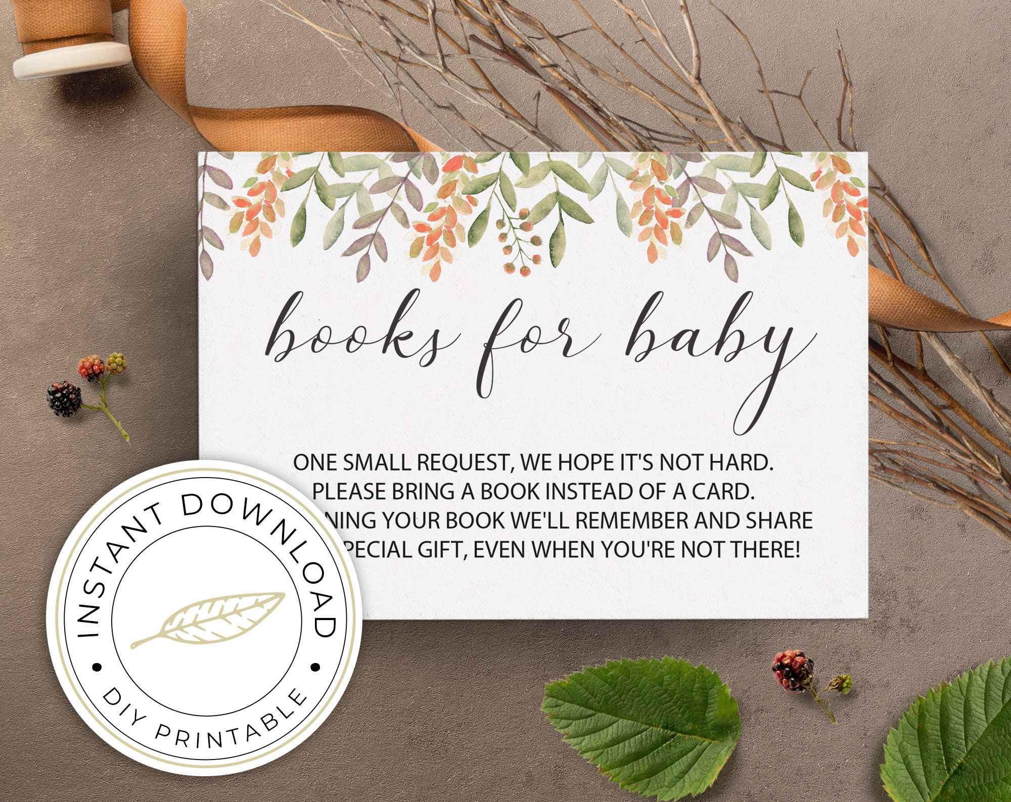 Fall Books For Baby Insert Card Template Printable Baby Etsy