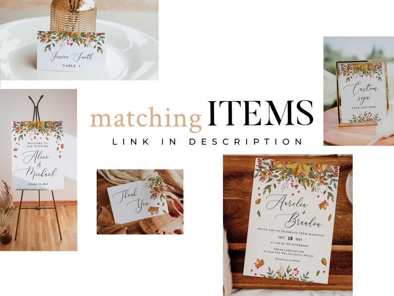 FALL LEAVES Wedding Invitation Template, Printable, Rustic Autumn, Instant Download image 9