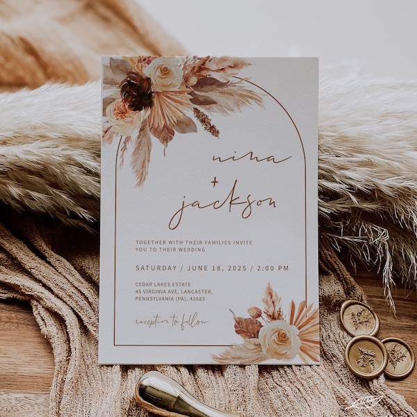 TERRACOTTA | Wedding Invitation, Printable Template, Boho Wedding Invite, Digital Download