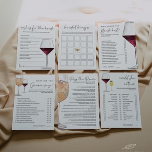 WINE | Bridal Shower Games Bundle, Printable Templates, Napa Winery, Modern Bachelorette Party Games, Digital Download