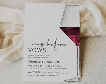 WINE | Bridal Shower Invitation Template, Wine Tasting, Vino Before Vows, Printable, Modern Invite, Digital Download