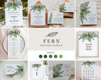 FERN / Wedding Template Suite, Imprimible, Vegetación forestal, Conjunto completo de invitación y decoración, Descarga digital