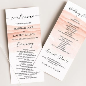PEACH | Wedding Program Printable Template, Wedding Décor, Digital Download