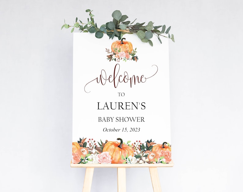 INSTANT DOWNLOAD Fall Themed Printable Pumpkin Baby Shower Welcome Sign Template