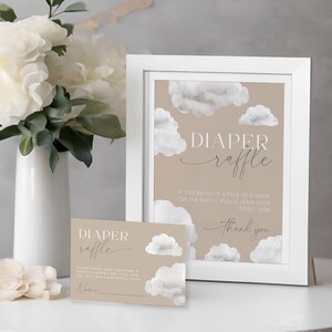 OP WOLK NEGEN | Luierloterijbord en kaartsjabloon, afdrukbaar, genderneutraal, beige en witte babyshower, digitale download