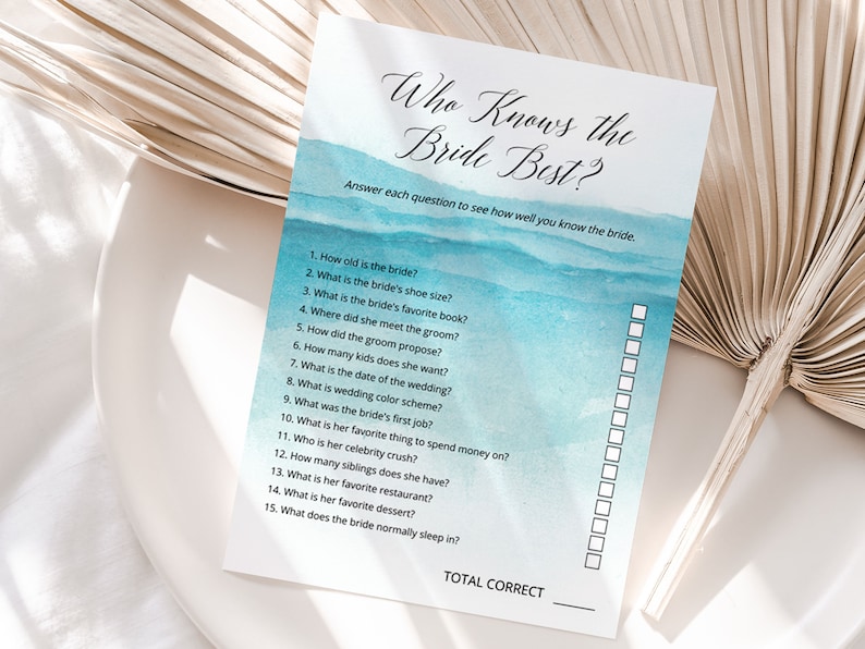 BEACH Bridal Shower Games Bundle, Printable Editable Templates, Digital Download image 4