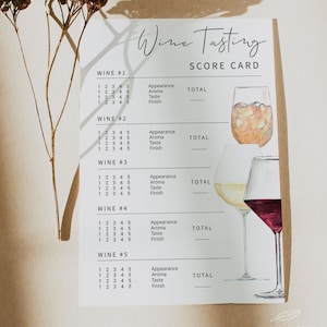 WIJN | Proefkaart, scorekaart wijnproeverij, wijnproefnotities, afdrukbaar, modern minimalistisch scoreblad, digitale download